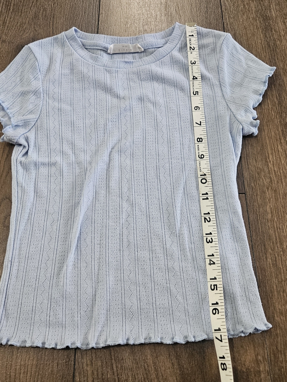 Light Blue Ribbed Knit Tee with Ruffle Trim - Picture 4 of 5